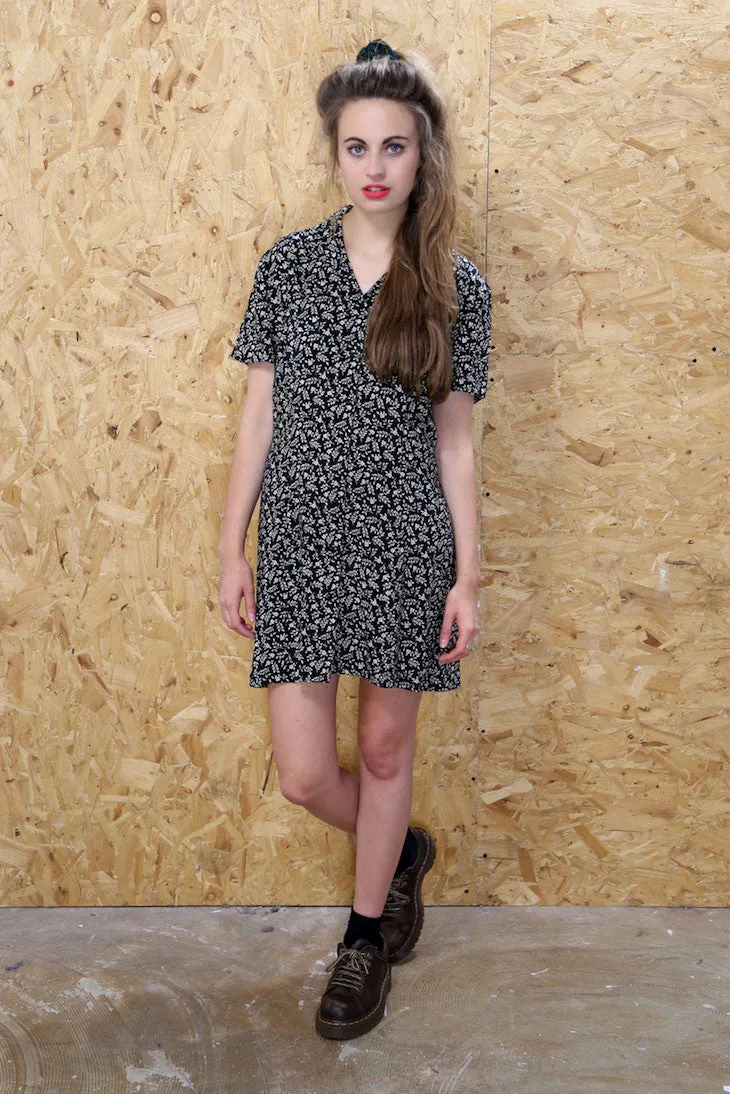 90s Floral Print Shirt Dress