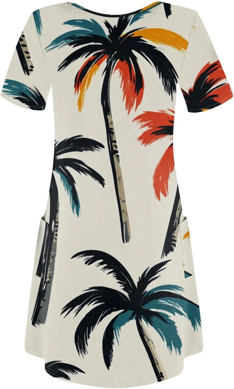 Beach Vacation Clothes for Women Summer Spring Dresses 2025 Middle Sleeve Round Neck Casual Sundress with Pocket