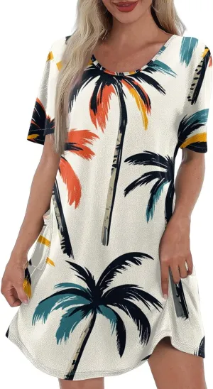 Beach Vacation Clothes for Women Summer Spring Dresses 2025 Middle Sleeve Round Neck Casual Sundress with Pocket