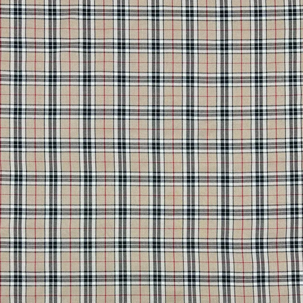 Beige and Black Checkered PolyViscose Tartan Fabric