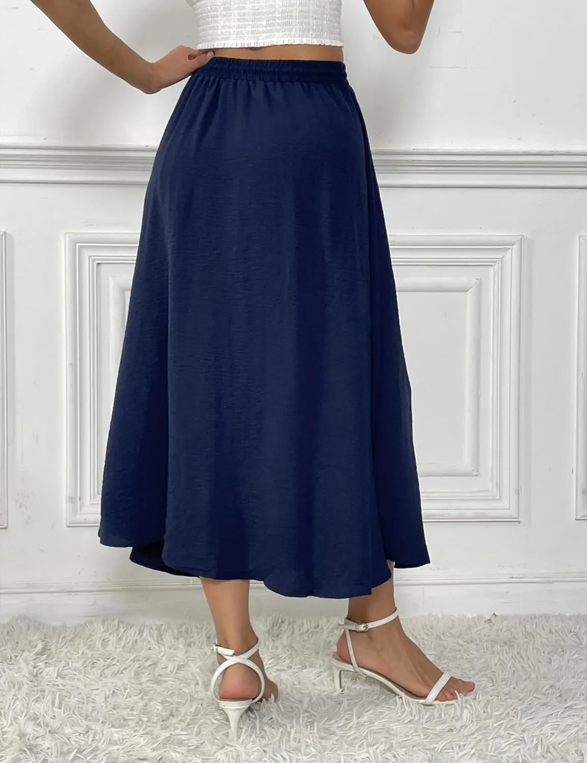 Boho Maxi Skirts for Women Summer Flowy Drawstring High Waist Skirt Casual Lightweight Ruffle Hem A Line Long Skirts