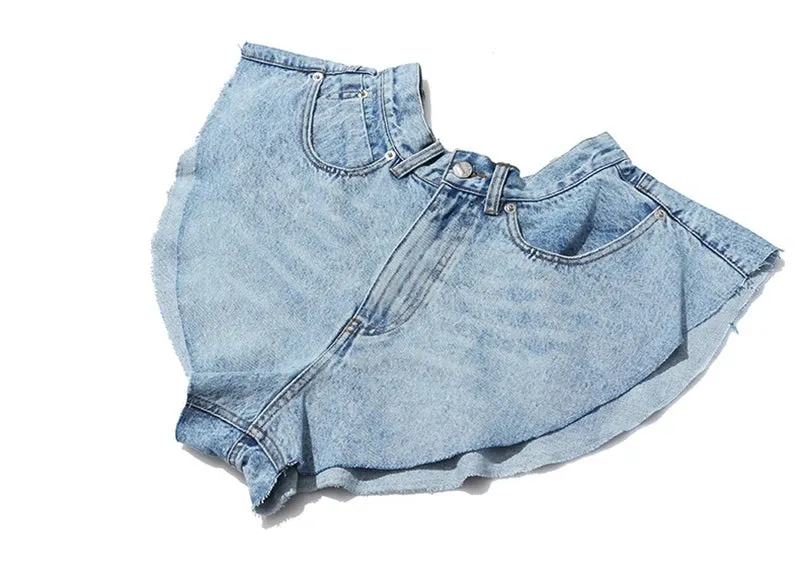 Casual Denim Shorts Skirts High Waist Ruffle Hem Loose Ruched Short Pants Female Fashion Clothing Spring