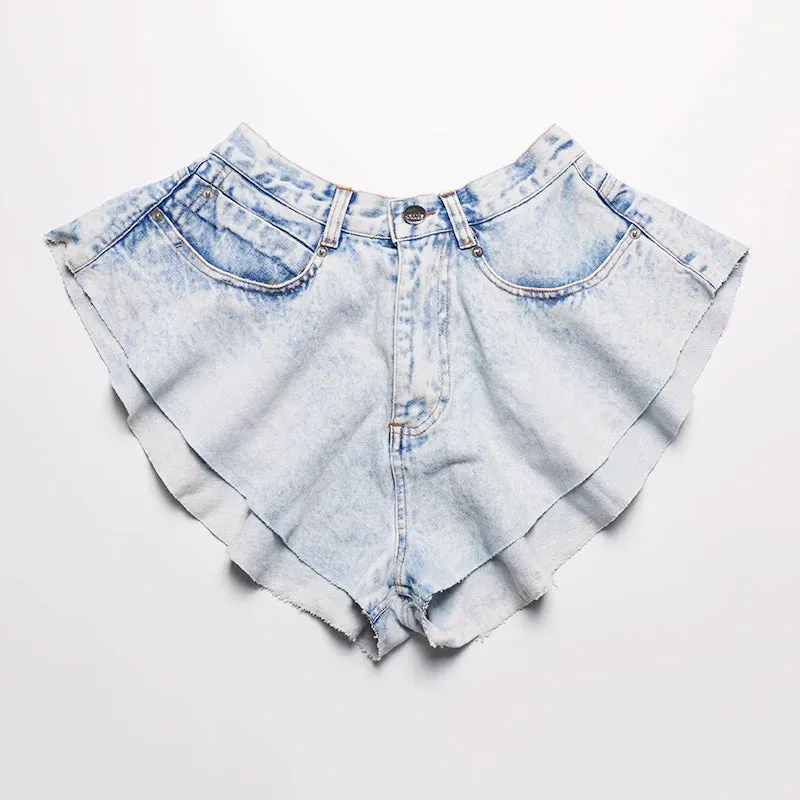 Casual Denim Shorts Skirts High Waist Ruffle Hem Loose Ruched Short Pants Female Fashion Clothing Spring