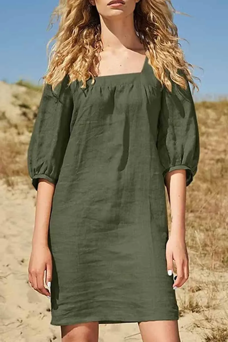 Casual Solid Patchwork Square Collar One Step Skirt Dresses