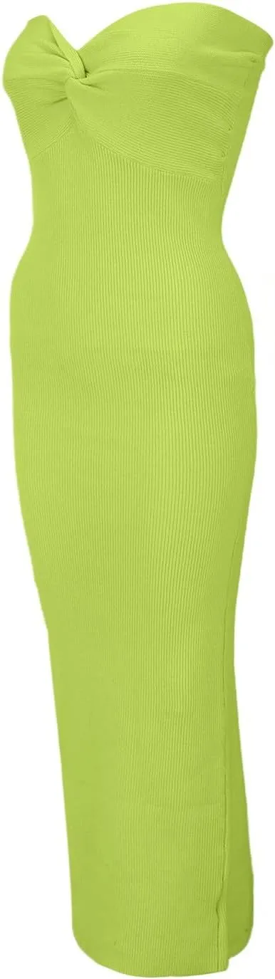 Casual Summer Dresses for Women 2025,Sexy Twist Knot Front Ribbed Knit Bodycon Bandeau Tube Dress Solid Strapless Dress