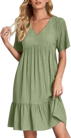 Casual Summer Dresses for Women 2025,Womens Summer Vacation Solid Color Sundresses with Sleeves Trendy Loose Beach Dress