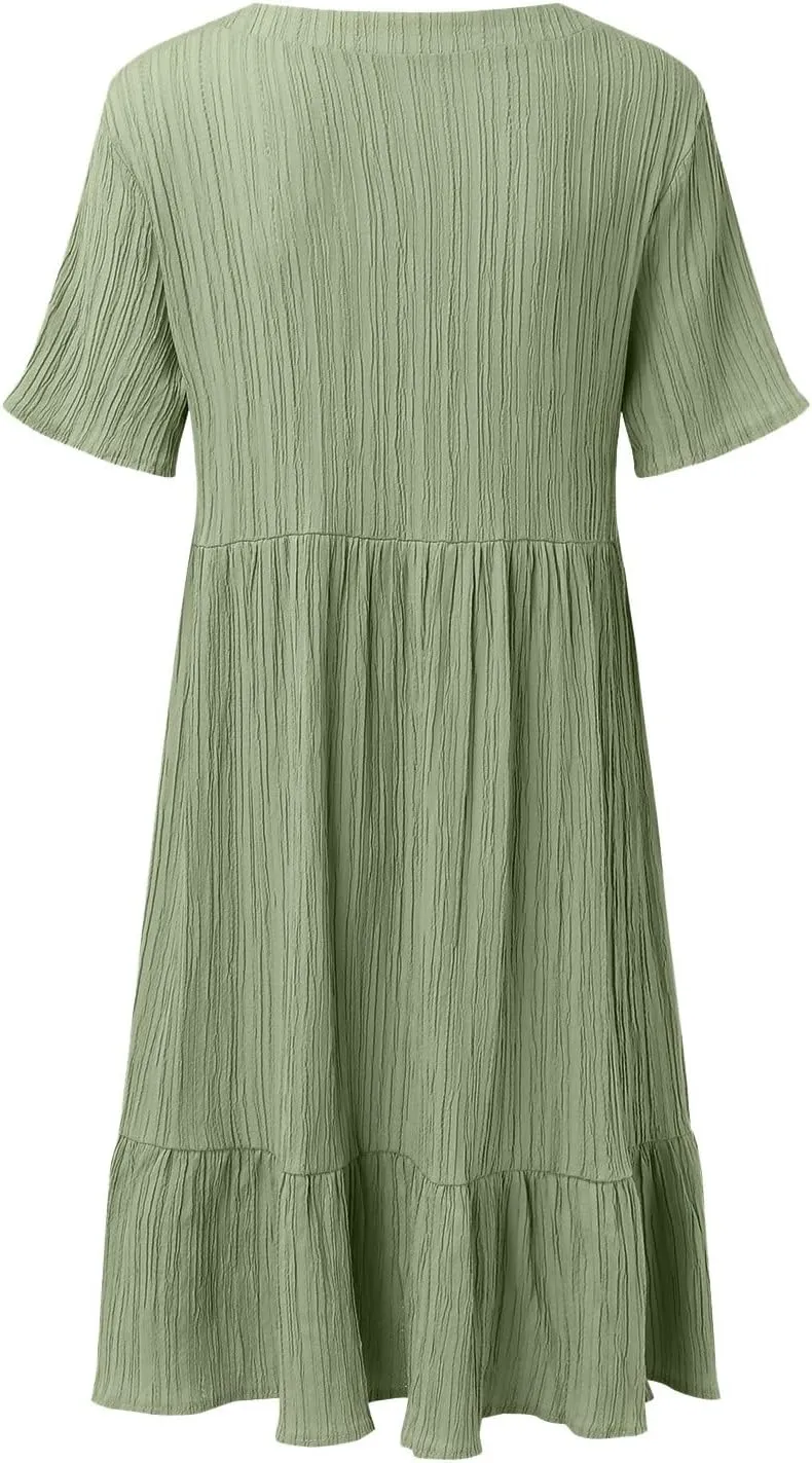 Casual Summer Dresses for Women 2025,Womens Summer Vacation Solid Color Sundresses with Sleeves Trendy Loose Beach Dress
