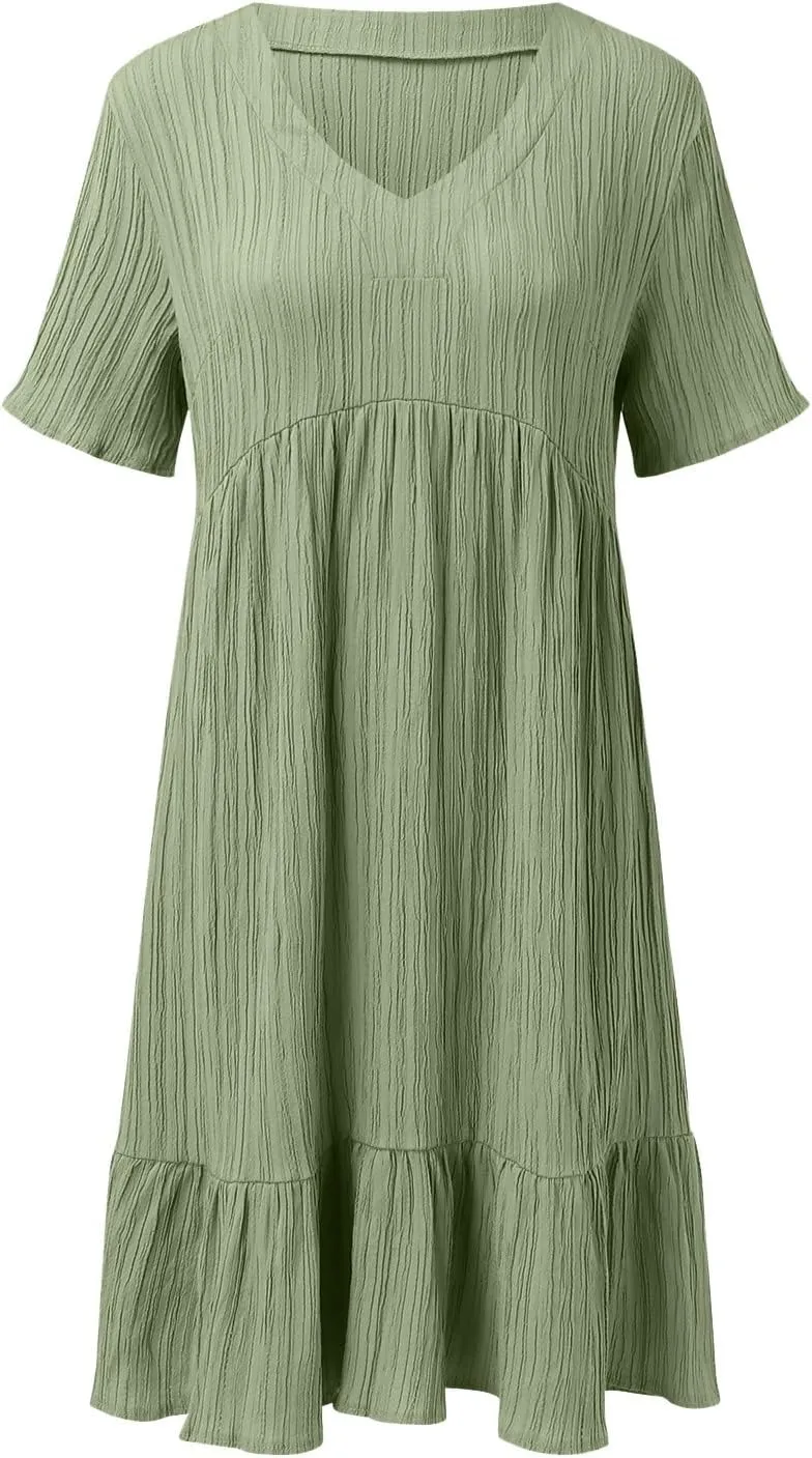 Casual Summer Dresses for Women 2025,Womens Summer Vacation Solid Color Sundresses with Sleeves Trendy Loose Beach Dress