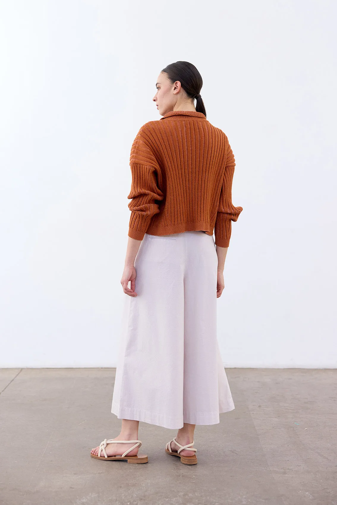 Collared Ribbed Cotton Cardigan - Zapallo