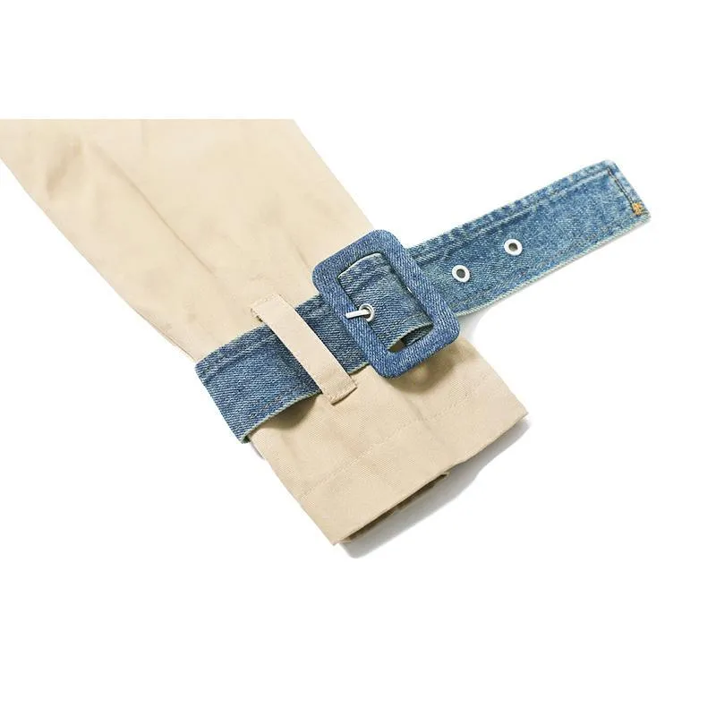 Denim Stitched Ulzzang Double Breasted Long Coat