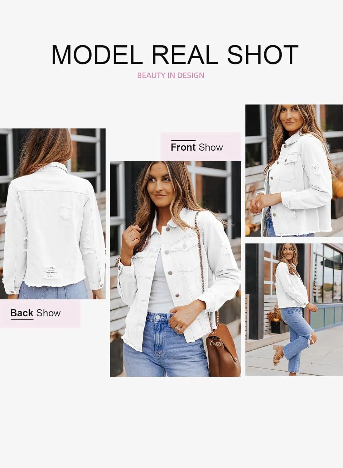 EVALESS Womens Boyfriend Washed Crop Denim Jean Jacket Coat