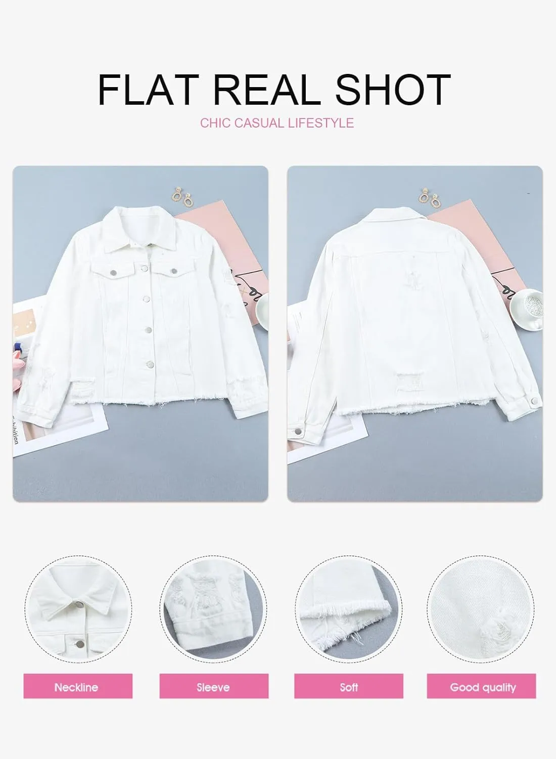EVALESS Womens Boyfriend Washed Crop Denim Jean Jacket Coat