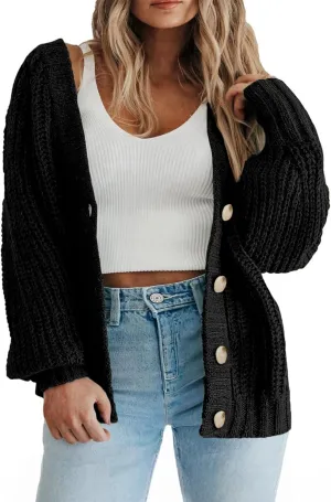 Eytino Womens Plus Size Cardigan Sweater Long Sleeve Button Down Chunky Knit Open Front Cardigans Outwear(1X-5X)