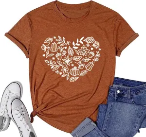 Fall Pumpkin Shirt Top Women Funny Halloween Plaid Leopard Shirt Autumn Thanksgiving Casual Graphic Tees