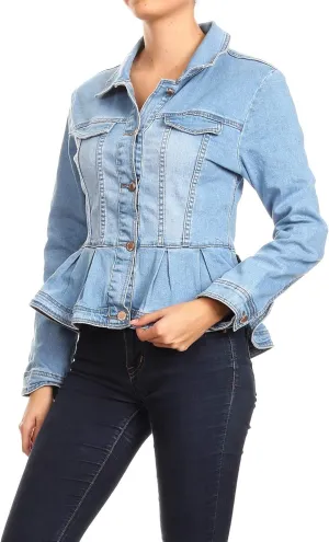 Fashion2Love Women's Plus/Juniors Size Premium Denim Premium Bodice Long Sleeve Jacket