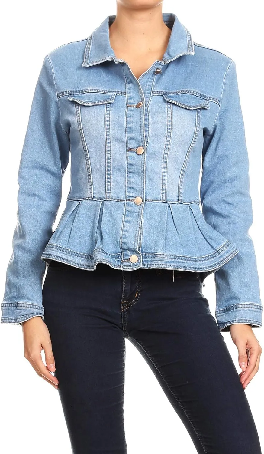 Fashion2Love Women's Plus/Juniors Size Premium Denim Premium Bodice Long Sleeve Jacket