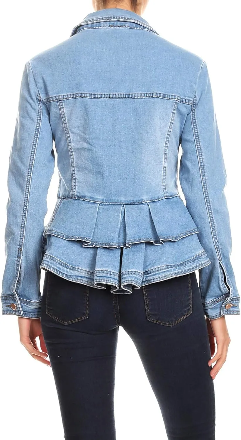 Fashion2Love Women's Plus/Juniors Size Premium Denim Premium Bodice Long Sleeve Jacket