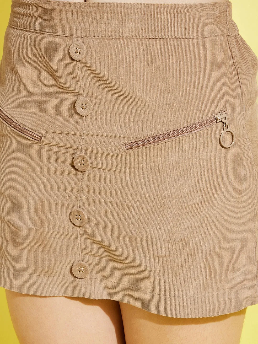 Girls Beige Corduroy Side Zipper Mini Skirt - Lyush Kids