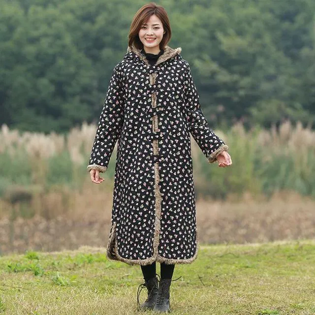 Hooded Floral Vintage Trench Coat