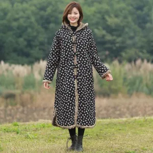 Hooded Floral Vintage Trench Coat