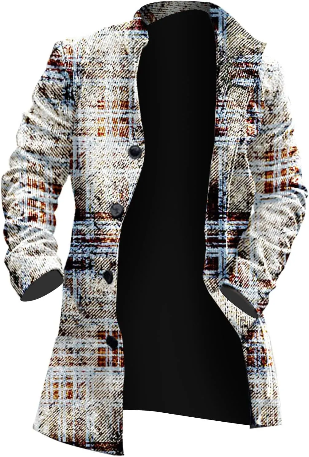 Houndstooth Overcoat for Men Single Breasted Color Block Patchwork Long Coats Hiking Outwear Sport Windbreaker Coats