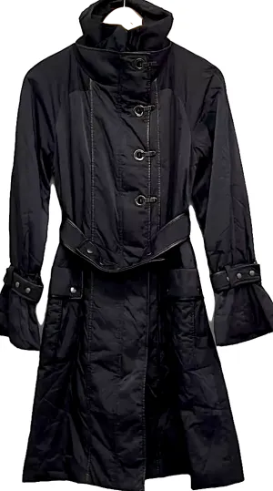ISSEY MIYAKE JAPAN. EPOCA. Black Nyon Belted Trench Coat