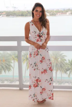 Ivory Floral Sleeveless Maxi Dress