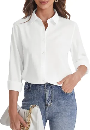 J.VER Women's Button Down Shirt Long Sleeve Solid Dress Shirts Chiffon Work Office Blouse Fashion Formal Business Casual Tops