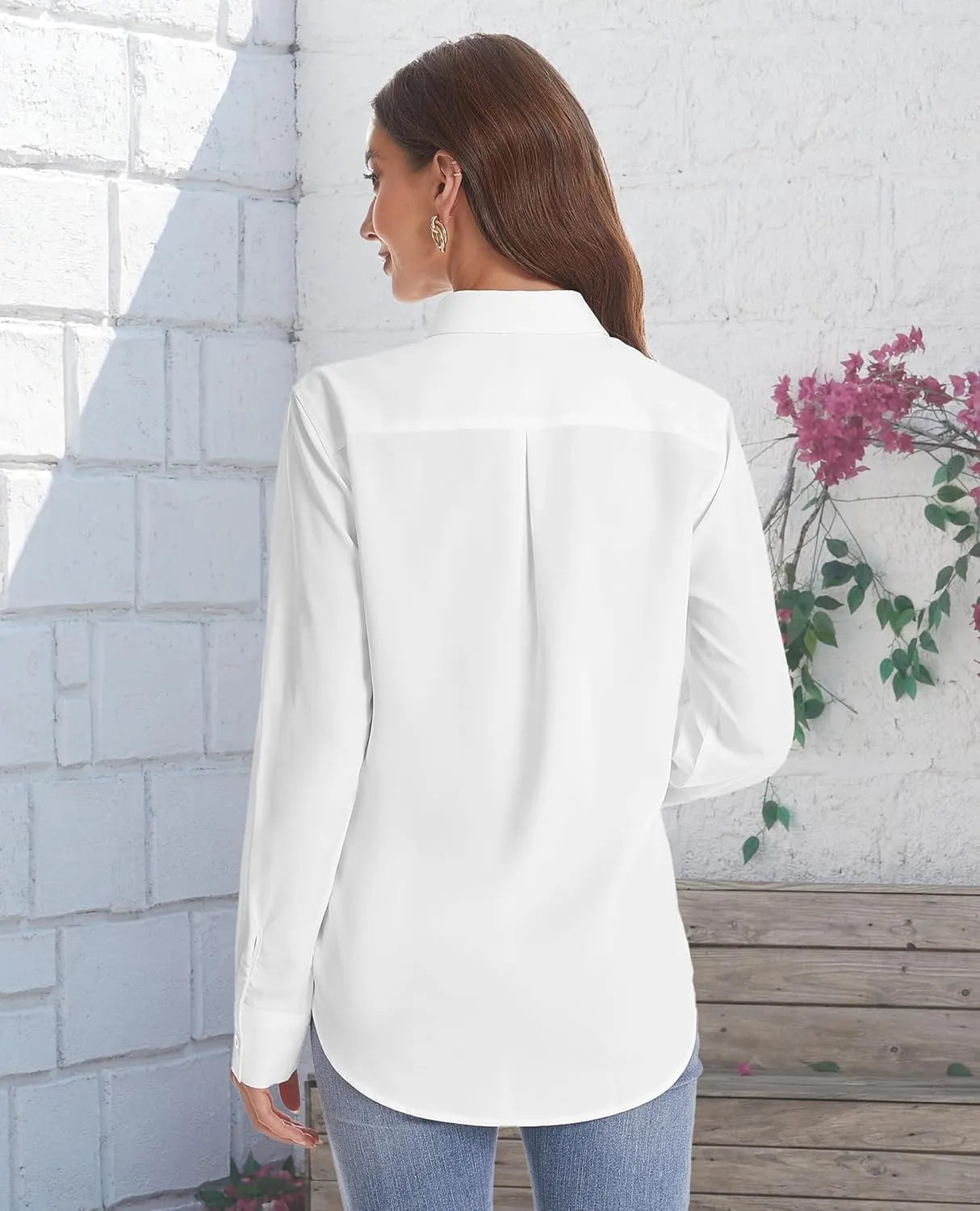 J.VER Women's Button Down Shirt Long Sleeve Solid Dress Shirts Chiffon Work Office Blouse Fashion Formal Business Casual Tops