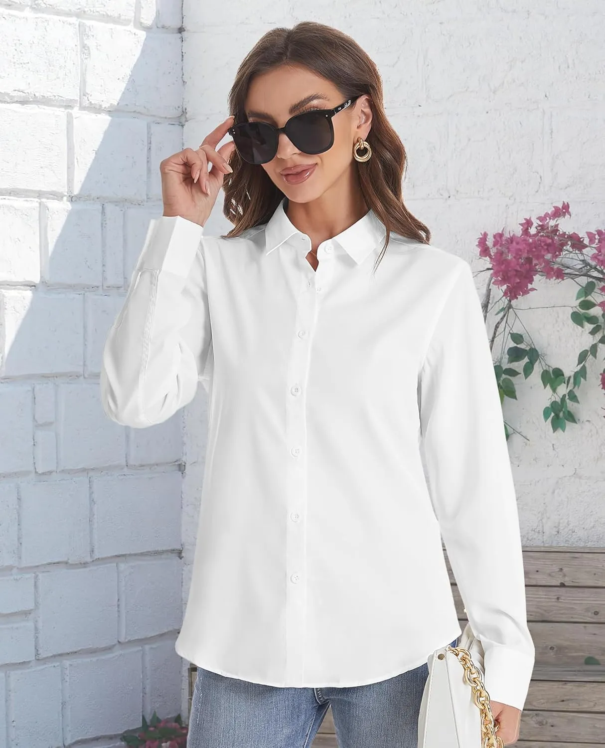 J.VER Women's Button Down Shirt Long Sleeve Solid Dress Shirts Chiffon Work Office Blouse Fashion Formal Business Casual Tops
