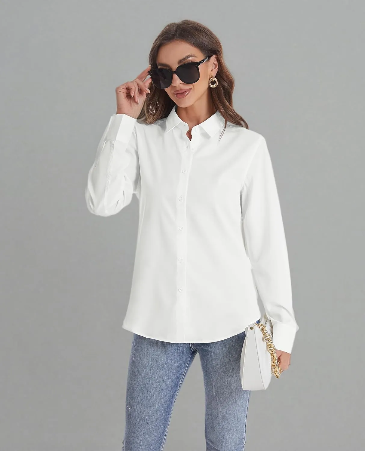 J.VER Women's Button Down Shirt Long Sleeve Solid Dress Shirts Chiffon Work Office Blouse Fashion Formal Business Casual Tops