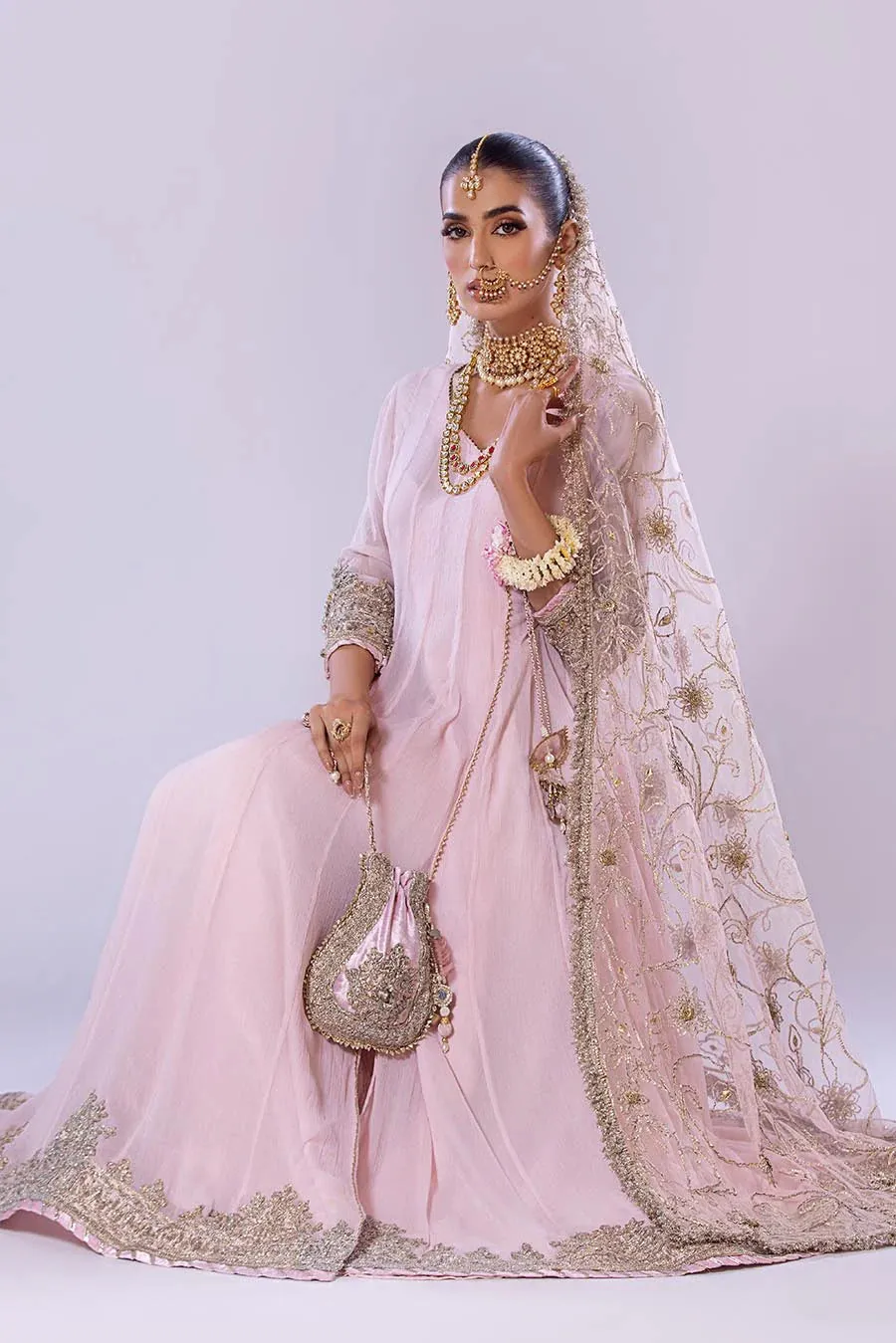 Khuda Baksh Pink Chiffon Embroidered Suit (P-256)