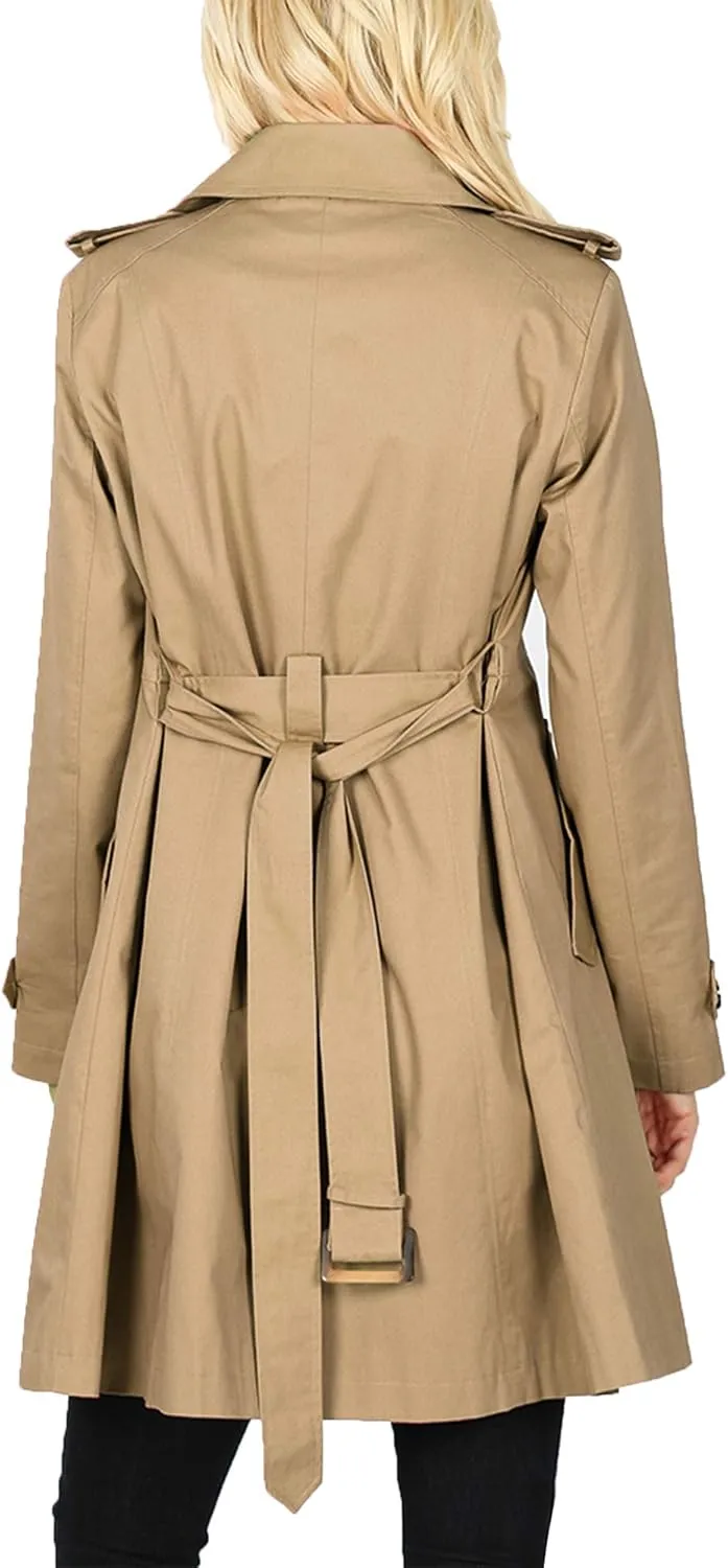 KOGMO Womens Double Breasted Trench Coat Jacket with Waist Belt