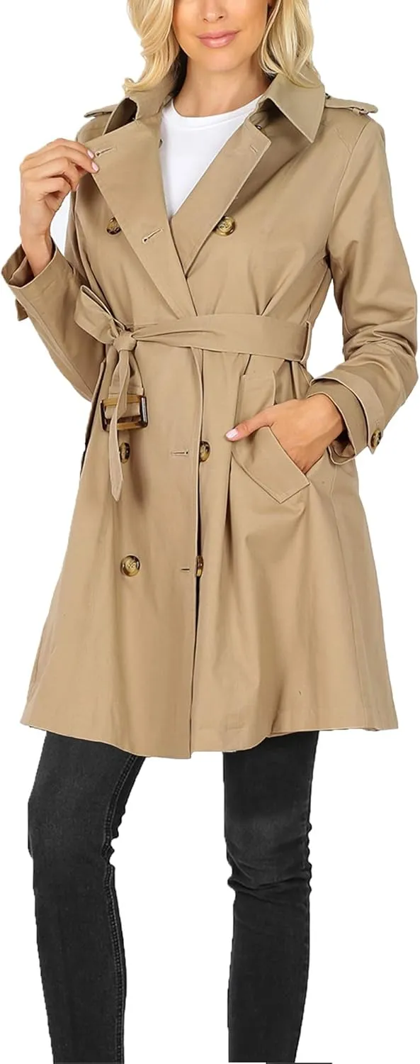 KOGMO Womens Double Breasted Trench Coat Jacket with Waist Belt
