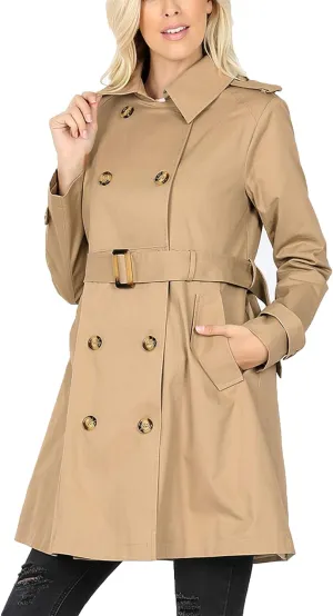 KOGMO Womens Double Breasted Trench Coat Jacket with Waist Belt