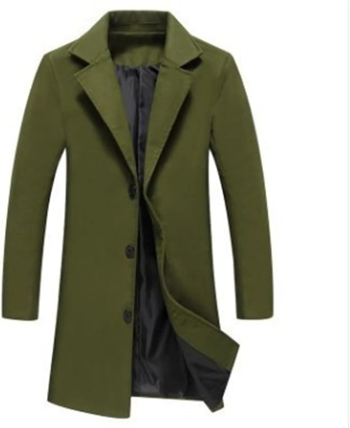 Mens Wool Blend Coat Winter Trench Coats Notched Lapel Collar Single Breasted Overcoat Classic Business Peacoat
