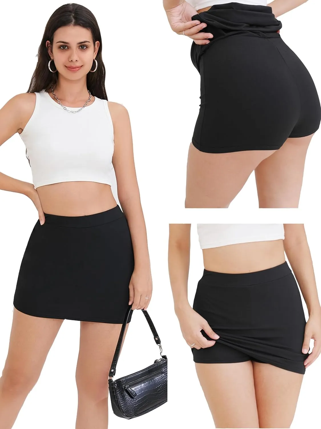 Mini Skirt Skort for Women Pencil Bodycon Short Skirts with Shorts Underneath Cargo Skirt Sexy Mid-Waisted
