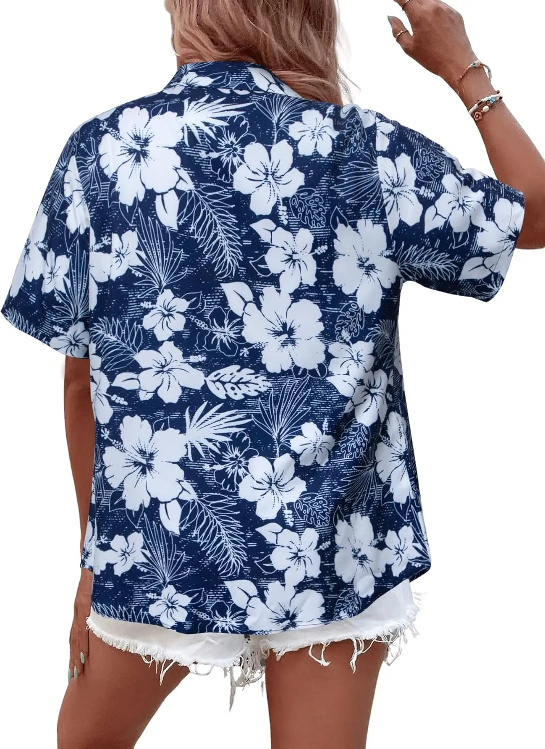MYHALF Women Hawaiian Shirt Soft Cool Summer Hawaii Shirts Floral Tropic Print V Neck T-Shirt Short Sleeve Button Up Tops