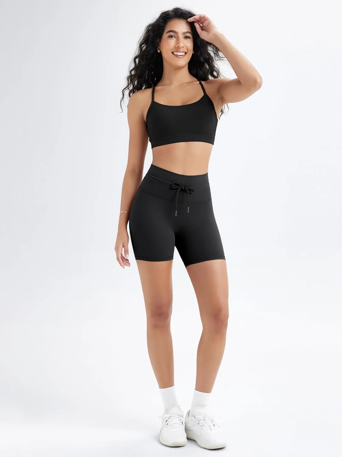 ODODOS Women's Drawstring Tie Daily Shorts 5" Inseam High Waist Workout Yoga Biker Shorts