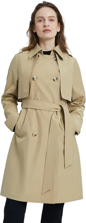 Orolay Women's Classic Trench Coat 3/4 Length Double-Breasted with Removable Vest