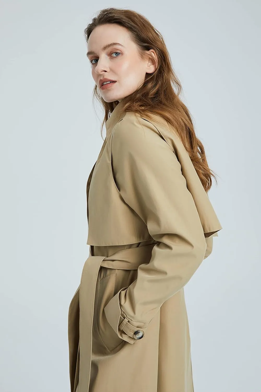 Orolay Women's Classic Trench Coat 3/4 Length Double-Breasted with Removable Vest