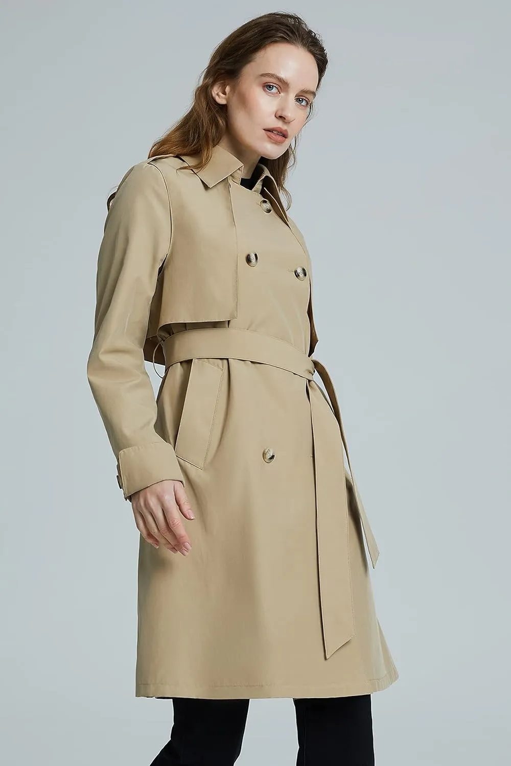 Orolay Women's Classic Trench Coat 3/4 Length Double-Breasted with Removable Vest