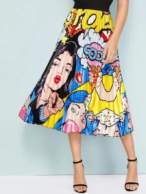 Pop Art Print Pleated Skirt