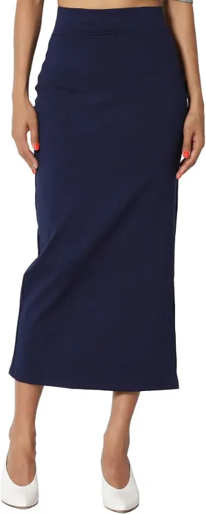 Sexy Solid Color Side Slit Knit High Waist Mid Calf Long Pencil Midi Skirt for Women High Waist Stretchy Bodycon Skirts