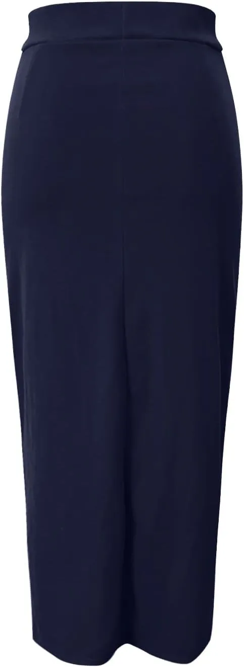 Sexy Solid Color Side Slit Knit High Waist Mid Calf Long Pencil Midi Skirt for Women High Waist Stretchy Bodycon Skirts