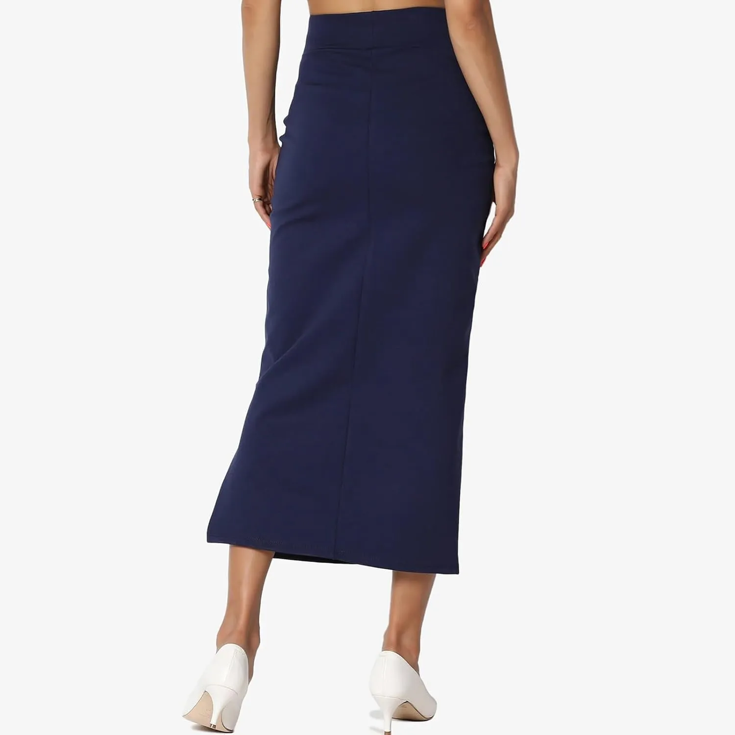 Sexy Solid Color Side Slit Knit High Waist Mid Calf Long Pencil Midi Skirt for Women High Waist Stretchy Bodycon Skirts