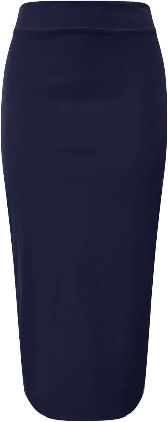 Sexy Solid Color Side Slit Knit High Waist Mid Calf Long Pencil Midi Skirt for Women High Waist Stretchy Bodycon Skirts