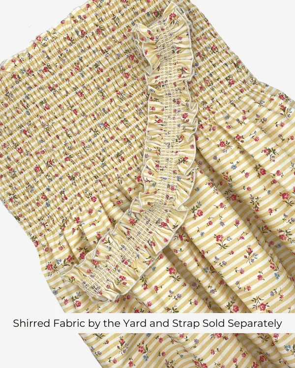 Shirred by the Yard | Yellow Floral Stripe Cotton Fabric | 42" L