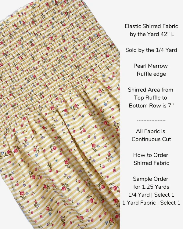 Shirred by the Yard | Yellow Floral Stripe Cotton Fabric | 42" L