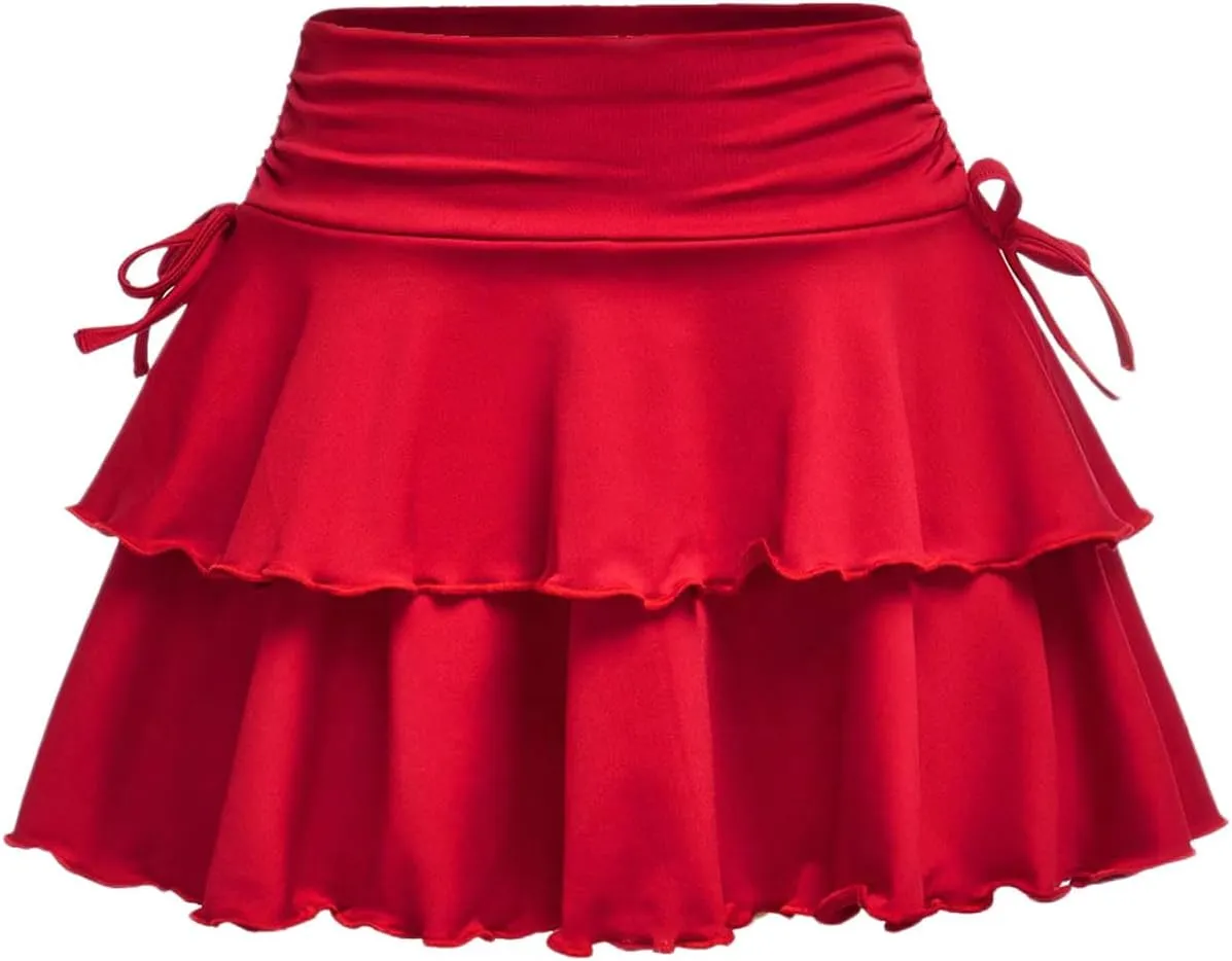 SOLY HUX Girl's Summer Mini Skirts High Waisted Ruffle Layered Skirts Swing Flowy Skater Tennis Skirt